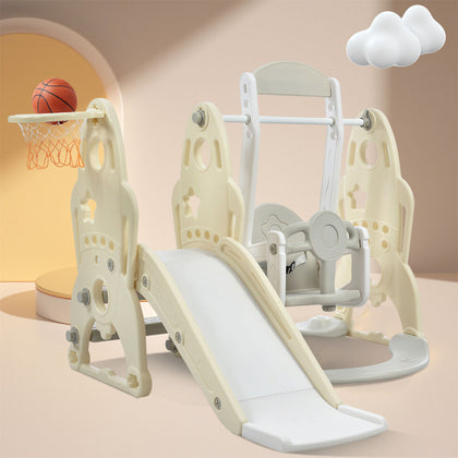 4in1 Kids Slide and Swing Set for Baby Toddler w/ Swing Slide Climber Hoop Beige
