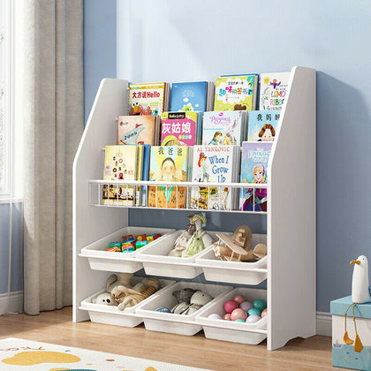 Kids Bookcase Wooden Display Rack Organizer 3-tier Book Shelf Storage Unit Rack