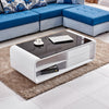 White High Gloss Coffee Table 8MM Tempered Glass 2 Drawers Storage Living Room
