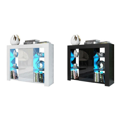 LED Sideboard Door Cabinet Glass Shelf High Gloss Unit White Black