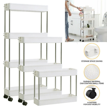 2/3/4 Tier Slim Slide Out Kitchen Trolley Rack Holder Storage Shelf on Wheels UK