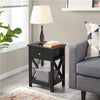 Black Bedside Table Cabinet with Drawer Shelf, Wooden End Table Storage Cabinet