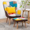 Vintage Patchwork Fabric Leisure Armchair Wing Back Upholstered Chair Footstool
