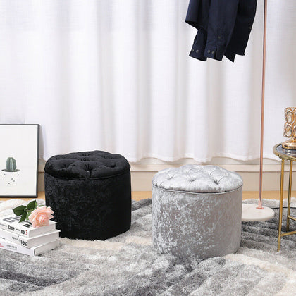 Crushed Velvet Diamante Footrest Footstool Pouffe Dressing Side Table Seat Chair