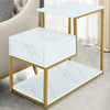 Marble Effect Coffee Table Wooden Drawer Storage LivingRoom Furniture Gold Frame