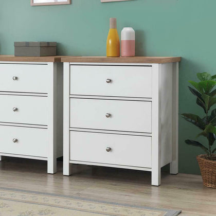 Astbury 3 Drawer Bedroom Cabinet Chest of Drawers White and Oak