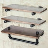 Set of 3 Floating Shelves Wall Mounted Wooden & Metal Storage Rack Display Decor