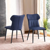 2X Blue Dining Chairs Faux Leather Ergonomic Back Soft Cushion With Metal Legs