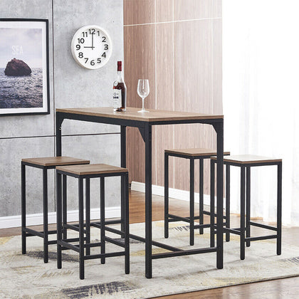 Bar Table and 4 Stools Set Breakfast Table 90cm Height Living Room Kitchen Bar