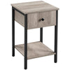 Bedside Table with 1 Drawer Nightstand Metal-Framed Rustic End Side Table,Gray