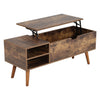 Wooden Lift Top Tea Coffee Table w/ Storage and Open Shelves for Living Room