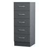 Modern Cabinet Grey Bedside Table Storage Tall Narrow Chest of 5 Drawer