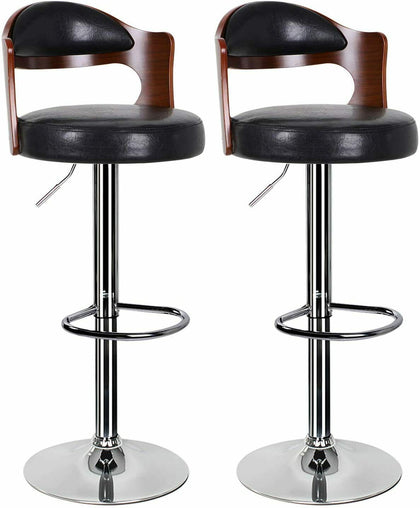 2 x Breakfast Bar Stool Swivel Adjustable Padded Chair Low Back Vintage Kitchen
