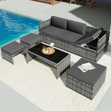 Rattan Garden Furniture 6 Seater Corner Sofa Table and Chair Outdoor Sun Lounger