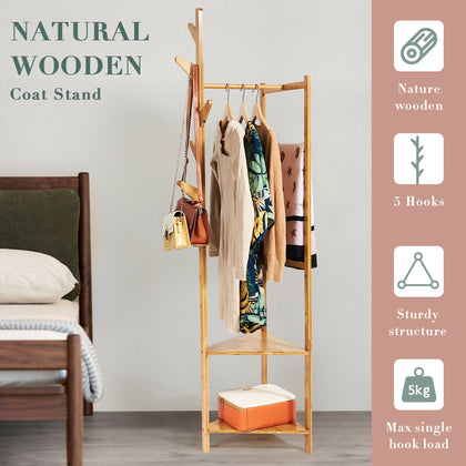 Garment Clothes Rail Coat Stand Hat Umbrella Floor Standing Wooden Hanger Rack
