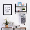 2-Tier Wall Shelf Metal Frame Wood Shelves Bottom Rail Storage Rack Home