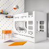 Single Wooden Bunk Bed White Kids with Trundle Bed and Two Ladders Modern