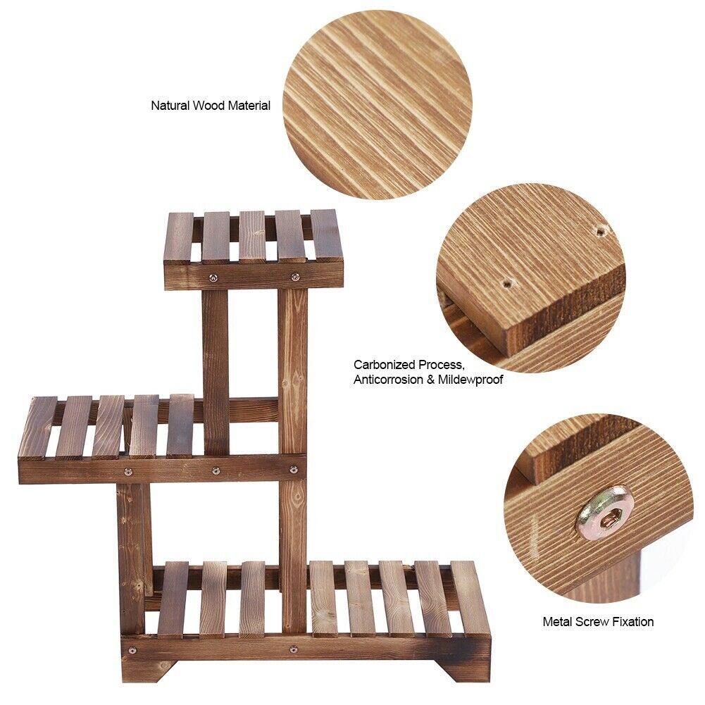 3 Tier Wooden Plant Display Stand Flower Pot Shelf Balcony Garden Holder Rack