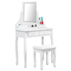 White Wooden 4 Drawers Dressing Table With Mirror USB LED Light Bedroom Furnitur
