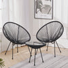 3pcs Outdoor Garden Table Chairs Set String Egg Chair Glass Top Coffee Table