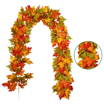 2M Hanging Artificial Autumn Fall Maple Leaf Garland w/ LED Halloween Festival