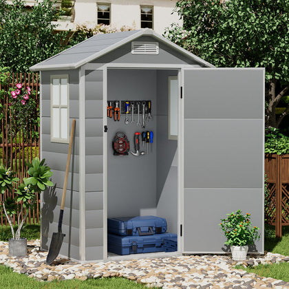 Plastic Garden Shed with Door Window Lockable Outdoor Tools Storage Shelter Hut