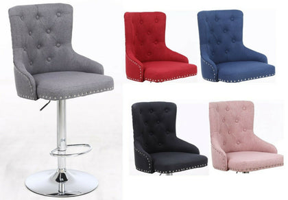 Blue Grey Pink Red Black Linen Button Detail Premium Monteray Bar Stools