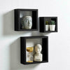 NEW BLACK SET OF 3 FLOATING CUBE SHELVES WALL MOUNTED HOME DECOR DISPLAY UNITS