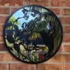 Round Metal Black Bird Design Mirror Family Wall Mounted Outdoor Garden Art