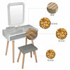 Dressing Table Vanity Set Make up Desk Rectangular LED Light Mirror w/Stool Wood
