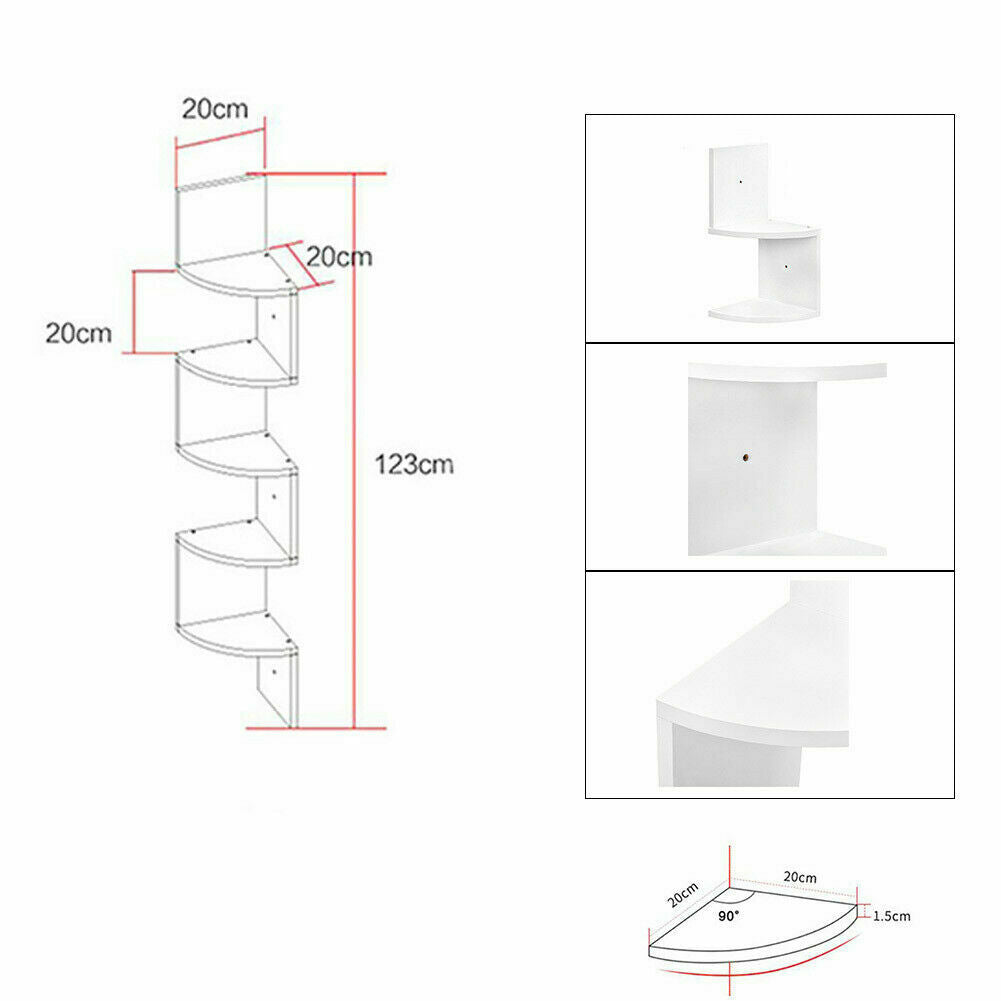 3/5 Tier Floating Wall Shelves Corner Shelf Storage Wood Display Bookcase Decor
