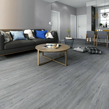 Grey Wood Effect Plank Vinyl Flooring Non Slip Waterproof Sheet Kitchen Bathroom