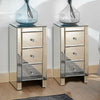 2PCS Glass Mirrored Bedside Tables Crystal Bedroom Side Drawer Storage Cabinet
