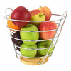 Upright Chrome Wire Fruit Bowl Basket Stand Apple Orange with Wooden Base