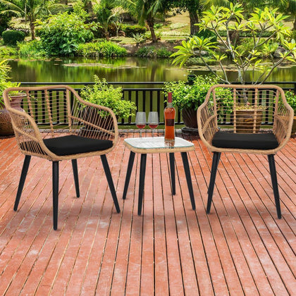 3pcs Rattan Chair Set Garden Patio Conversation Outdoor Furniture Table 2 Chairs