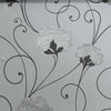 Grey Charcoal Silver Floral Glitter Flower Trail Thick Textured Vinyl Wallpaper