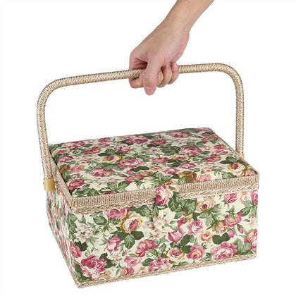 Home Fabric Craft Home Sewing Accessories Basket Box With Handle Floral Print