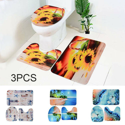 3* toilet pedestal rug Pedestal Rug Toilet Lid Cover Bath Mat Bathroom Set Décor