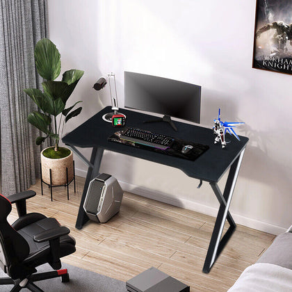 Gaming Desk LED Racing Table Headphone Hook Home Office Computer Desk BlacK