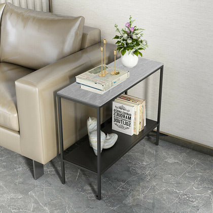 2 Tier Marble Top Coffee End Table Modern Center Table Square Side Storage Shelf