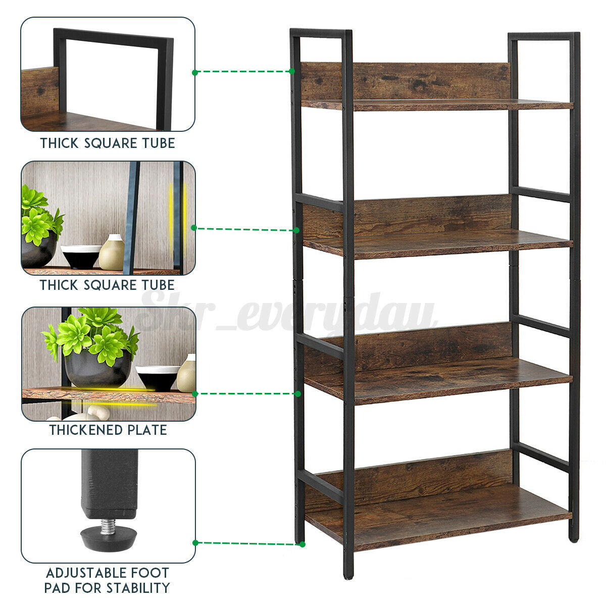Industrial Ladder Shelf 4 Tiers Bookshelf Plant Flower Stand Storage Rack Home