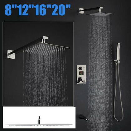 Shower Head Large Bath Head Waterfall Chrome Rainfall Overhead Kit 8