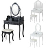 Wooden Dressing Table w/4 Mirror Stool Vanity Makeup Desk Stool Set White/Black