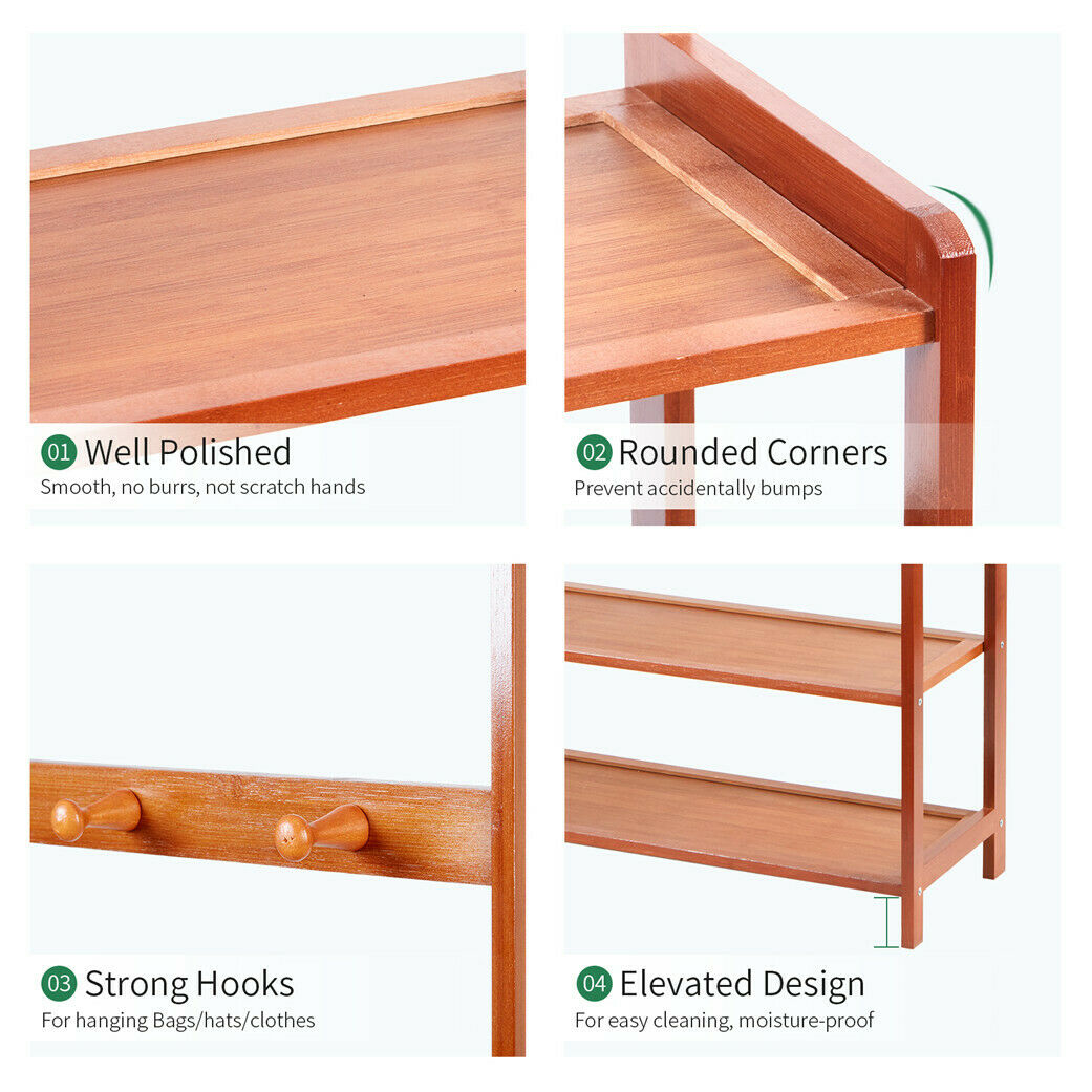 Retro Door Coat Rack Hooks with 5 Tier Shoe Shelves Integrated Storage Furniture