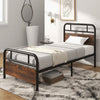 Single Size Bed Frame Platform Metal Slats Support Bed W/ Industrial Headboard