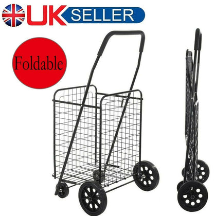 4 Wheel Shopping Trolley Large Capacity Lightweight Frame Strong Folding Cart UK