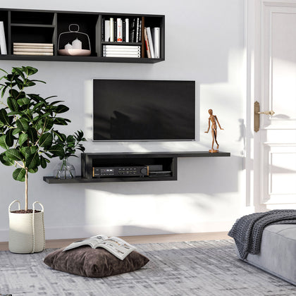Wall Mounted Media Console, Floating TV Stand Component Shelf, Black