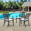 Set of 4 Cast Aluminum Patio Chairs Outdoor Dining Chairs w/Armrest&Grey Cushion