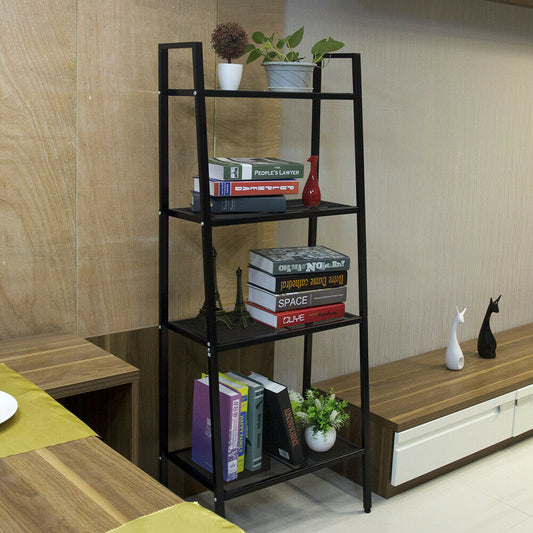 4-Tier Storage Shelves Ladder Bookshelf Industrial Bookcase Metal Flower Stand