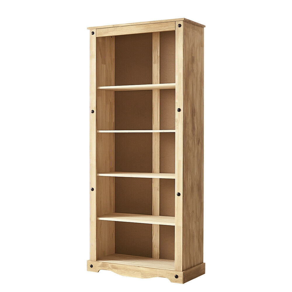 Corona Solid Wood Pine Large Bookcase Tall 5 Shelf Display Shelves Unit